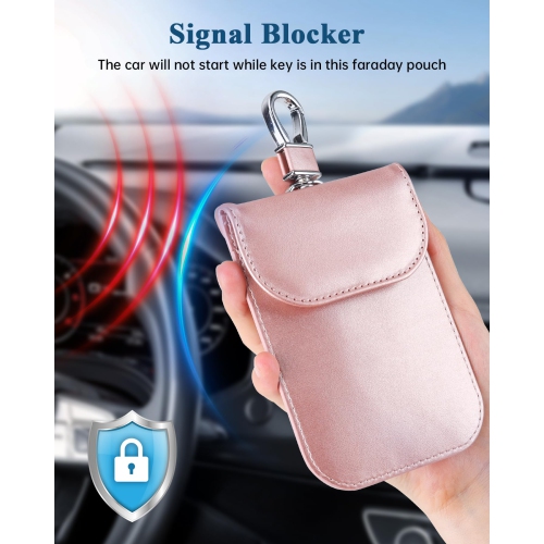 Key Fob Protector, Bags, Anti-Theft Pouch,Anti-Hacking Case Blocker, RFID Signal Blocking Bag for Car Key Black and Rose Gold 2 Pack