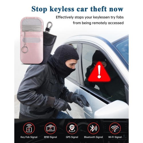 Key Fob Protector, Bags, Anti-Theft Pouch,Anti-Hacking Case Blocker, RFID Signal Blocking Bag for Car Key Black and Rose Gold 2 Pack