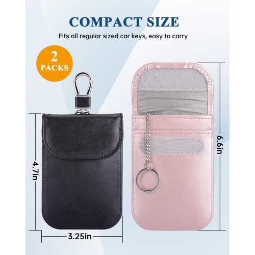 Key Fob Protector, Bags, Anti-Theft Pouch,Anti-Hacking Case Blocker, RFID Signal Blocking Bag for Car Key Black and Rose Gold 2 Pack