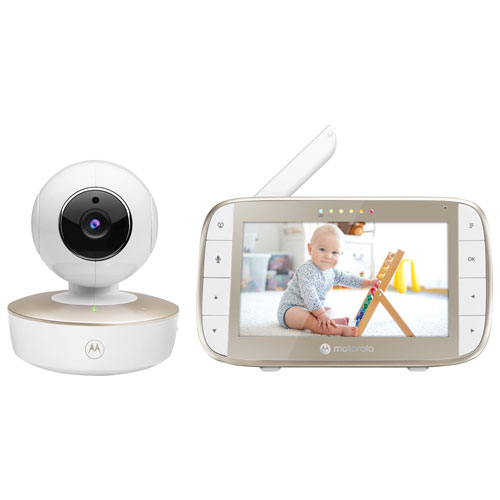 Motorola 5" Video Baby Monitor with Remote Pan, Night Vision and Zoom/Pan/Tilt - White/Gold