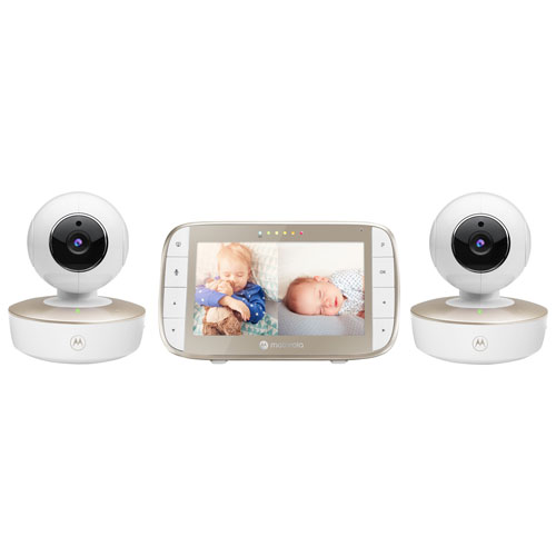 Motorola 5" Video Baby Monitor with Remote Pan, Night Vision and Zoom/Pan/Tilt - Double Camera - White/Gold