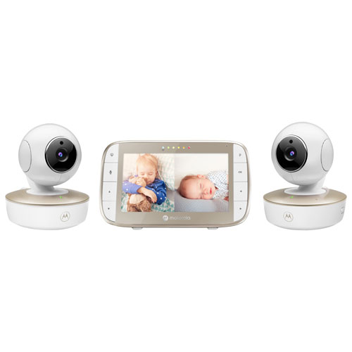 Motorola 5" Video Baby Monitor with Remote Pan, Night Vision and Zoom/Pan/Tilt - Double Camera - White/Gold