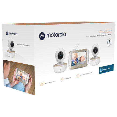 Motorola 5" Video Baby Monitor with Remote Pan, Night Vision and Zoom/Pan/Tilt - Double Camera - White/Gold