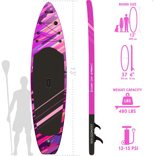 FUSION NEON 13FT x 37" Mega Wide Inflatable Stand Up Paddle Board, Ultra Stable Wide SUP Up to 3 people/480LB Fully equipped w/ Premium SUP