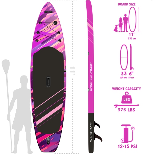 Planche à rame gonflable très large de 11ft x 33 po NEON de FUSION, planche large très stable pour 2 personnes/375LB personnes entièrement