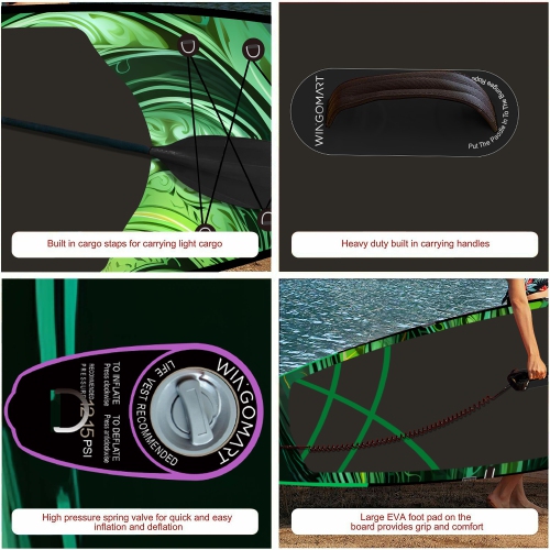 Planche à rame gonflable géante 13FT x 37 po VERT ÉMERAUDE, planche large ultra stable pour 3&nbsp;personnes/480LB personnes entièrement équipée avec