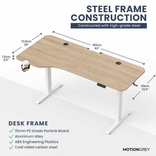 MotionGrey Ergo2 – Bureau debout électrique gauche réglable en L avec réglages de mémoire – Bureau ergonomique avec dessus blanc clair de 63 x