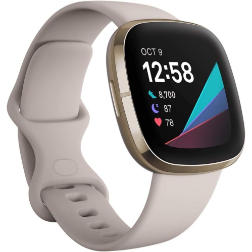 FITBIT  Sense Advanced Smartwatch for Heart Health, Stress Management, & Skin Temperature, White/gold (S & L Bands Included)