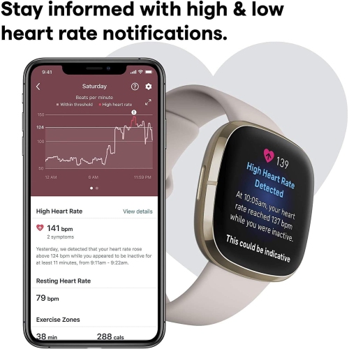 Fitbit – montre intelligente Sense Advanced pour santé cardiaque, gestion du stress et température de la peau, blanc/doré