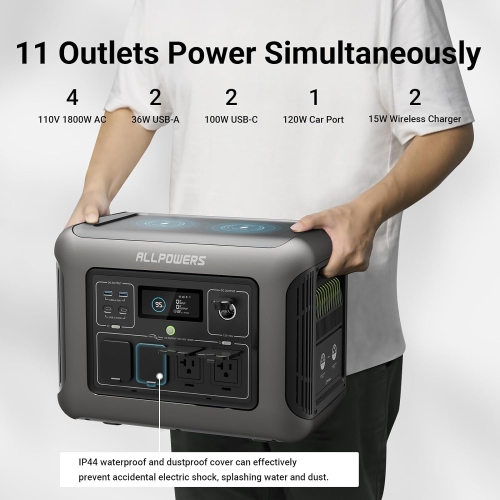 ALLPOWERS R1500 Portable Power Station, 1152Wh LiFePO4 Battery Backup w/ 4 1800W AC Outlets