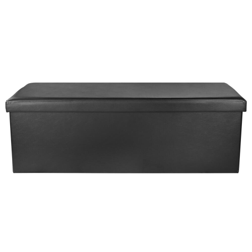 45 Inches Foldable Storage Ottoman Bench, Faux Leather Storage Bench, Storage Chest Padded Seat Footrest Stool, Black