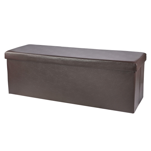 45 Inches Foldable Storage Ottoman Bench, Faux Leather Storage Bench, Storage Chest Padded Seat Footrest Stool, Brown