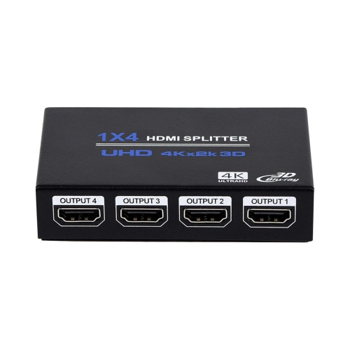 NIERBO  1X4 HDMI Splitter, 1 In 4 Out HDMI Splitter Audio Video Distributor Box Support 3D & 4K X 2K Compatible for HDtv, Stb, DVD, Ps3, Projector Etc