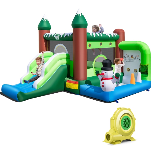 COSTWAY  6-In-1 Winter Themed Snowman Inflatable Castle Kids Jumping House With 735W Blower