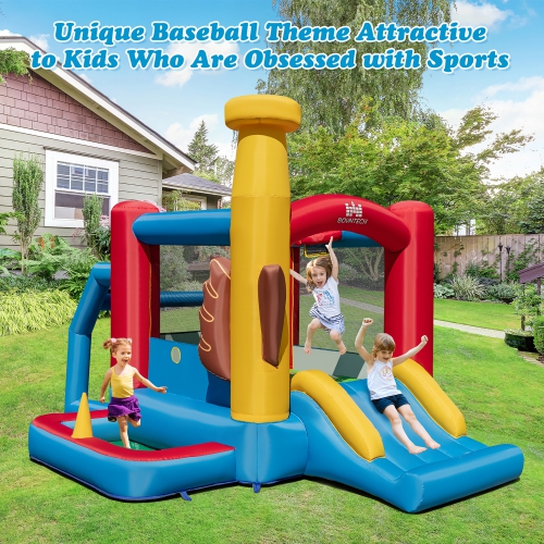 Costway Baseball Themed Jumping House Kids Bouncy Castle w/ 50 Ocean Balls & 735W Blower