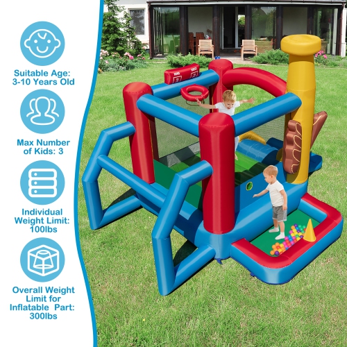 Costway Baseball Themed Jumping House Kids Bouncy Castle w/ 50 Ocean Balls & 735W Blower