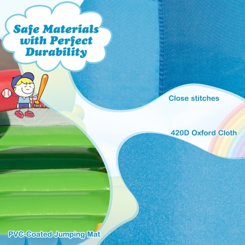 Costway Baseball Themed Jumping House Kids Bouncy Castle w/ 50 Ocean Balls & 735W Blower