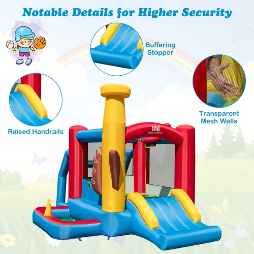 Costway Baseball Themed Jumping House Kids Bouncy Castle w/ 50 Ocean Balls & 735W Blower