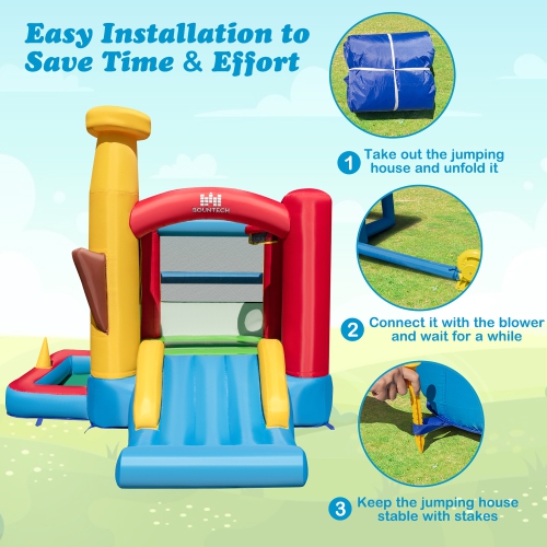 Costway Baseball Themed Jumping House Kids Bouncy Castle w/ 50 Ocean Balls & 735W Blower