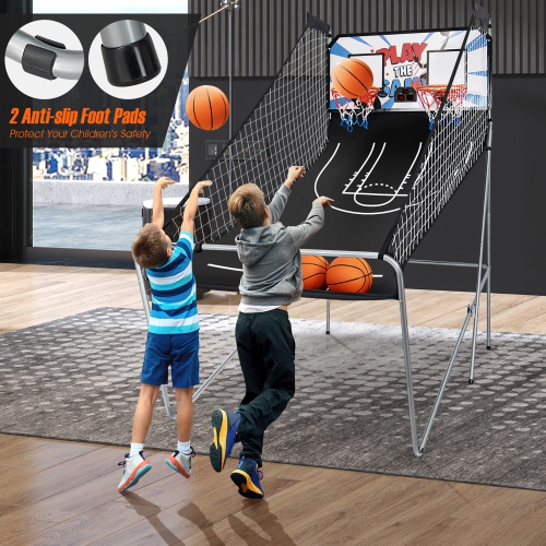 Jeu d'arcade de basketball à deux DEL Electronic Shot de Costway avec 8 modes de jeu; 4 balles pliables