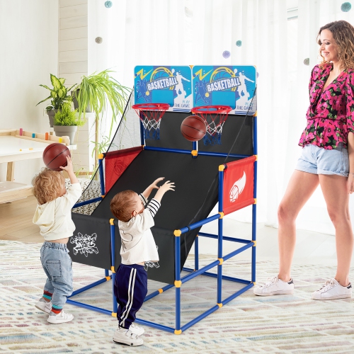 Jeu d'arcade de basketball Dual Shot de Costway pour enfants avec 4 balles pompe assemblage rapide facile cadeau