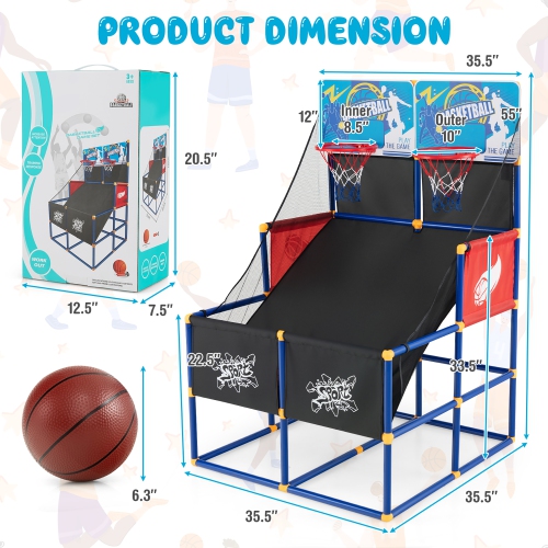 Jeu d'arcade de basketball Dual Shot de Costway pour enfants avec 4 balles pompe assemblage rapide facile cadeau