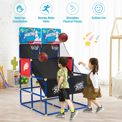 Jeu d'arcade de basketball Dual Shot de Costway pour enfants avec 4 balles pompe assemblage rapide facile cadeau