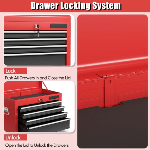 Costway 6-Drawer Rolling Tool Chest Storage Cabinet w/Riser Red\Black