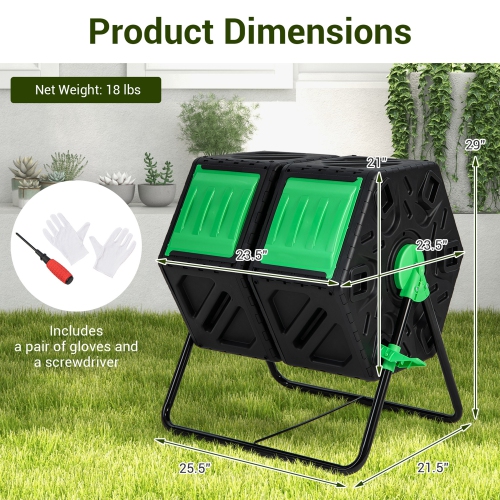 Costway Dual Chamber Compost Tumbler Outdoor Rotating Chamber Compost Bin 34.5 Gallon
