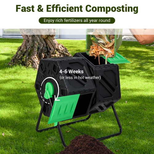 Costway Dual Chamber Compost Tumbler Outdoor Rotating Chamber Compost Bin 34.5 Gallon