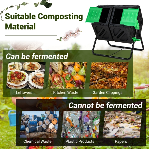 Costway Dual Chamber Compost Tumbler Outdoor Rotating Chamber Compost Bin 34.5 Gallon