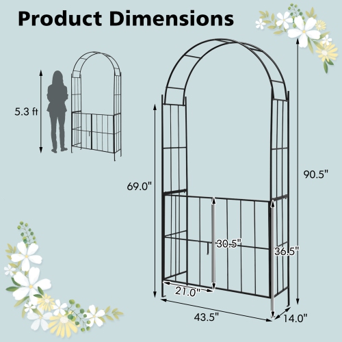 Costway Garden Arch Arbor Trellis with Gate 7.5 ft Patio Archway Pergola for Wedding