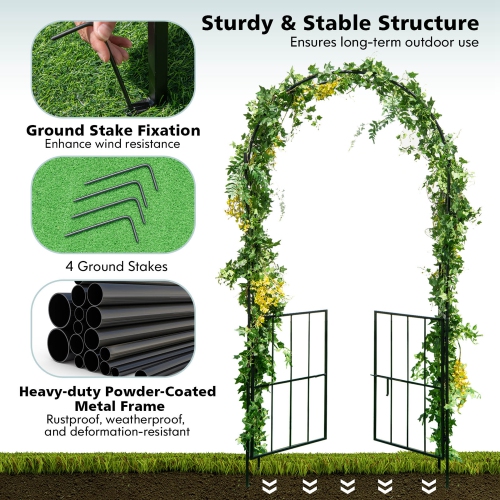 Costway Garden Arch Arbor Trellis with Gate 7.5 ft Patio Archway Pergola for Wedding