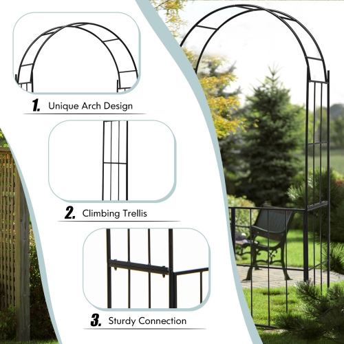 Costway Garden Arch Arbor Trellis with Gate 7.5 ft Patio Archway Pergola for Wedding