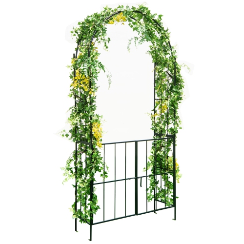 Costway Garden Arch Arbor Trellis with Gate 7.5 ft Patio Archway Pergola for Wedding