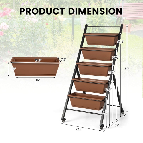 Costway 5-Tier Vertical Raised Garden Bed Elevated Planter with Wheels & Container Boxes