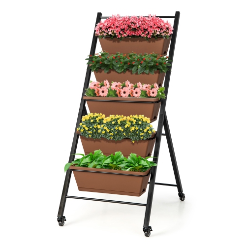 Costway 5-Tier Vertical Raised Garden Bed Elevated Planter with Wheels & Container Boxes