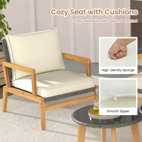 Costway 5 Piece Rattan Furniture Set Wicker Woven Sofa Set with Solid Acacia Wood Frame