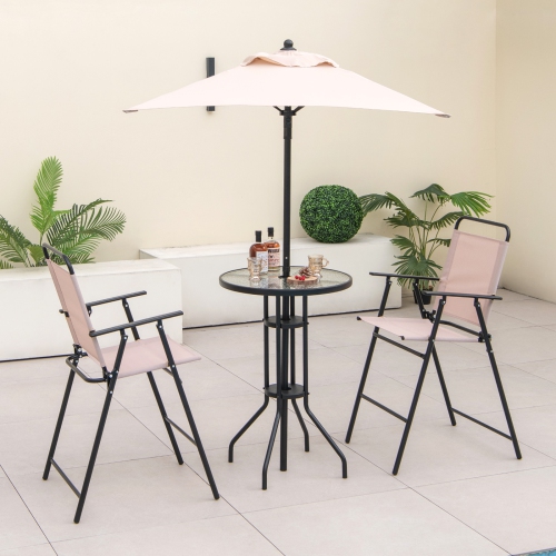Costway 4PCS Patio Bistro Set Folding Counter Height Chairs Round Bar Table& Umbrella