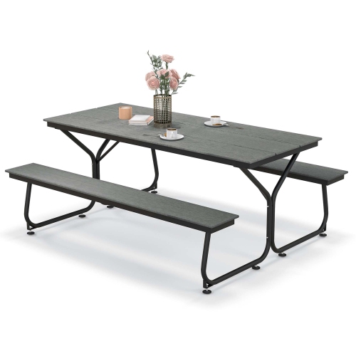 Costway 6FT Picnic Table Bench Set Outdoor HDPE Heavy-Duty Table for 6-8 Person Brown/Grey