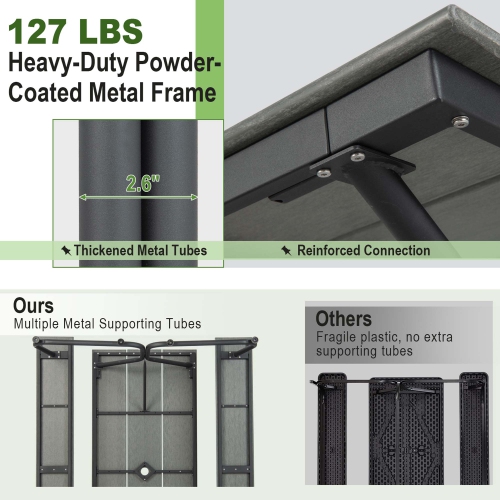 Costway 6FT Picnic Table Bench Set Outdoor HDPE Heavy-Duty Table for 6-8 Person Brown/Grey