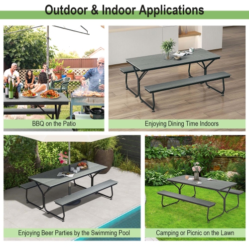Costway 6FT Picnic Table Bench Set Outdoor HDPE Heavy-Duty Table for 6-8 Person Brown/Grey