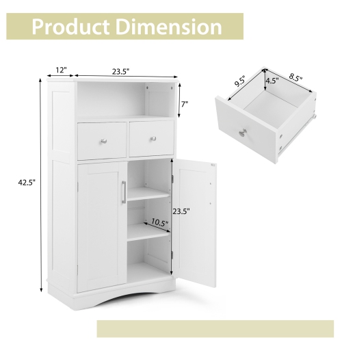 Costway Bathroom Floor Cabinet Freestanding Storage Cabinet with 2 Doors White