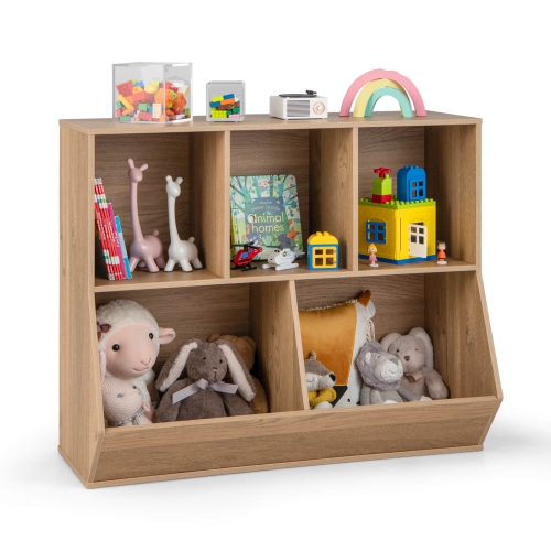 Costway 5-Cubby Kids Toy Storage Organizer Wooden Bookshelf Display Cabinet