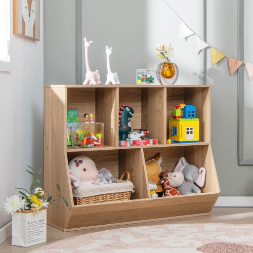 Costway 5-Cubby Kids Toy Storage Organizer Wooden Bookshelf Display Cabinet