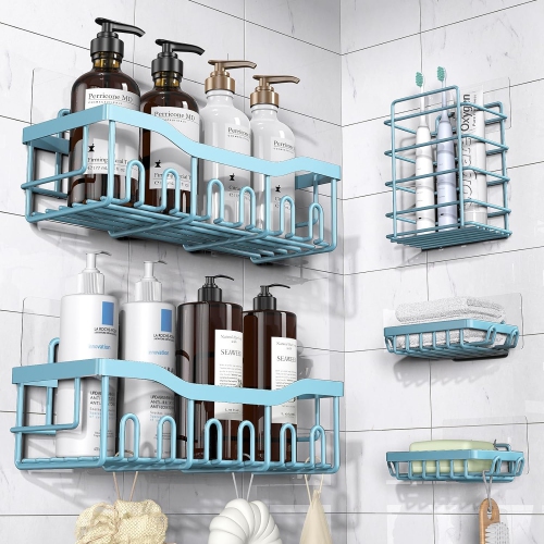 NIERBO  Adhesive Shower Caddy, 5 Pack Rustproof Stainless Steel Bath Organizers \w Large Capacity, No Drilling Shelves for Bathroom Storage & Home