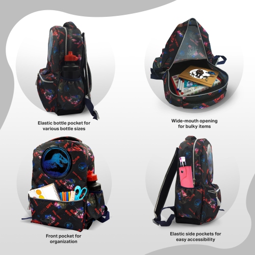 Jurassic Park Backpack 16 inch Kids Backpack with Lunch Box - 6 Piece Set for Kids