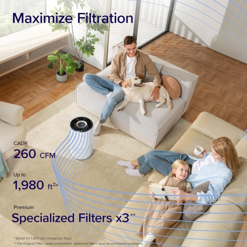 Purificateurs d'air LEVOIT grande pièce Home jusqu'à 1980 ft², Wi-Fi intelligent et mode automatique avec commande Alexa, filtre True HEPA