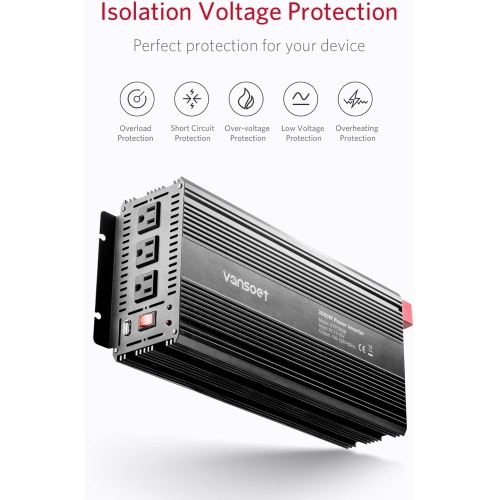 Onduleur continu-alternatif 3000 W, car Inverter DC 12 V à 120 V avec 3 prises c.a., USB 2,4 A, adaptateur de chargeur de voiture pour