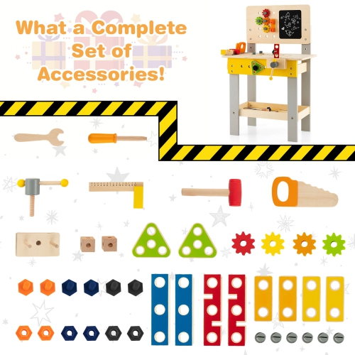 Costway Wooden Tool Bench Workbench Toy Play for Kids with Tools Set for Toddlers Ages 3 +